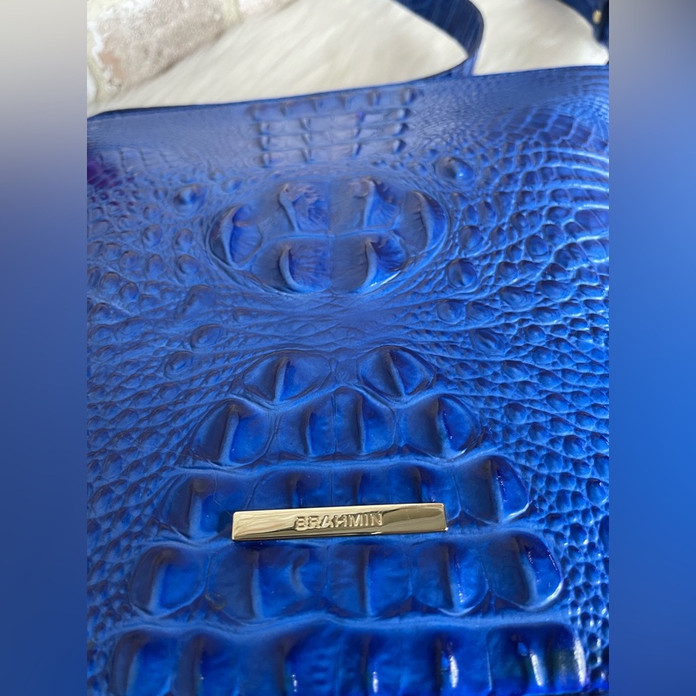 Brahmin Blue Croc-Embossed Shoulder Bag - Picture 10 of 14